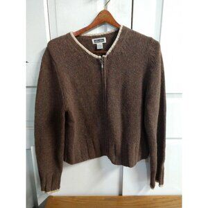 Xhilaration Womens Brown & Beige Lambswool Blend Full Zip Cardigan Sweater Size